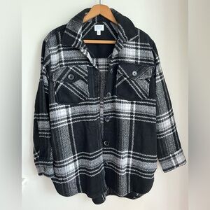 Black and White Plaid Button-Up Jacket